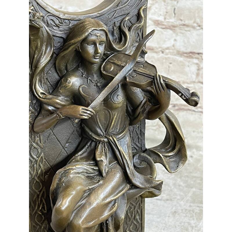 Dragon Girl Playing Violin - Bronze Sculpture Statue Fantasy Art