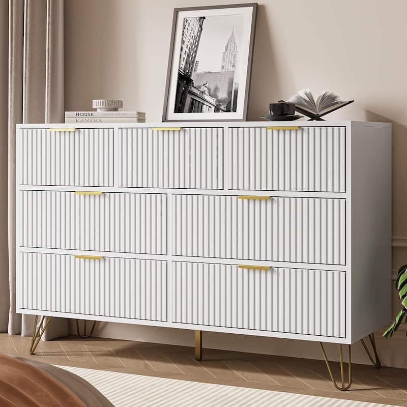 FURNIWAY Fluted Drawer Dresser for Bedroom - White - 7-drawer