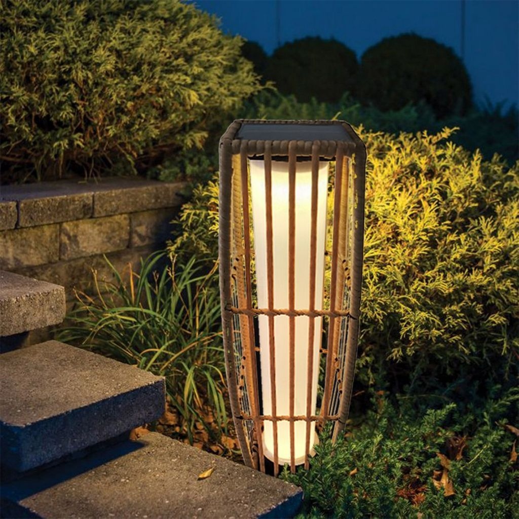 Outdoor 27 Solar Powered Rattan Patio Lantern Bed Bath Beyond 40867812