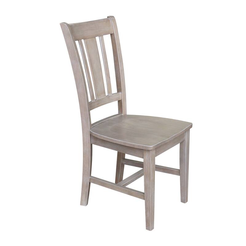 Solid Wood Round Pedestal Dining Table and 2 San Remo Chairs in Washed Gray Taupe