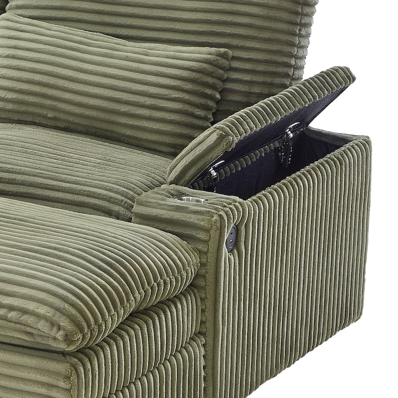 Corduroy Modular Sectional Sofa with USB Ports & Cup Holders, 2 Seat Couch Loveseat with 2 Ottomans Convertible Sleeper Sofa Bed