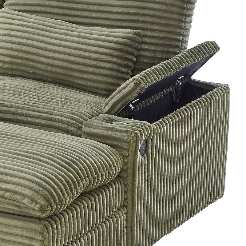 L-Shaped Corduroy Sectional Sofa w/ USB Ports & Cup Holders, 2-seater Sofa Loveseat w/ 2 Ottomans, Convertible Sleeper Sofa Bed