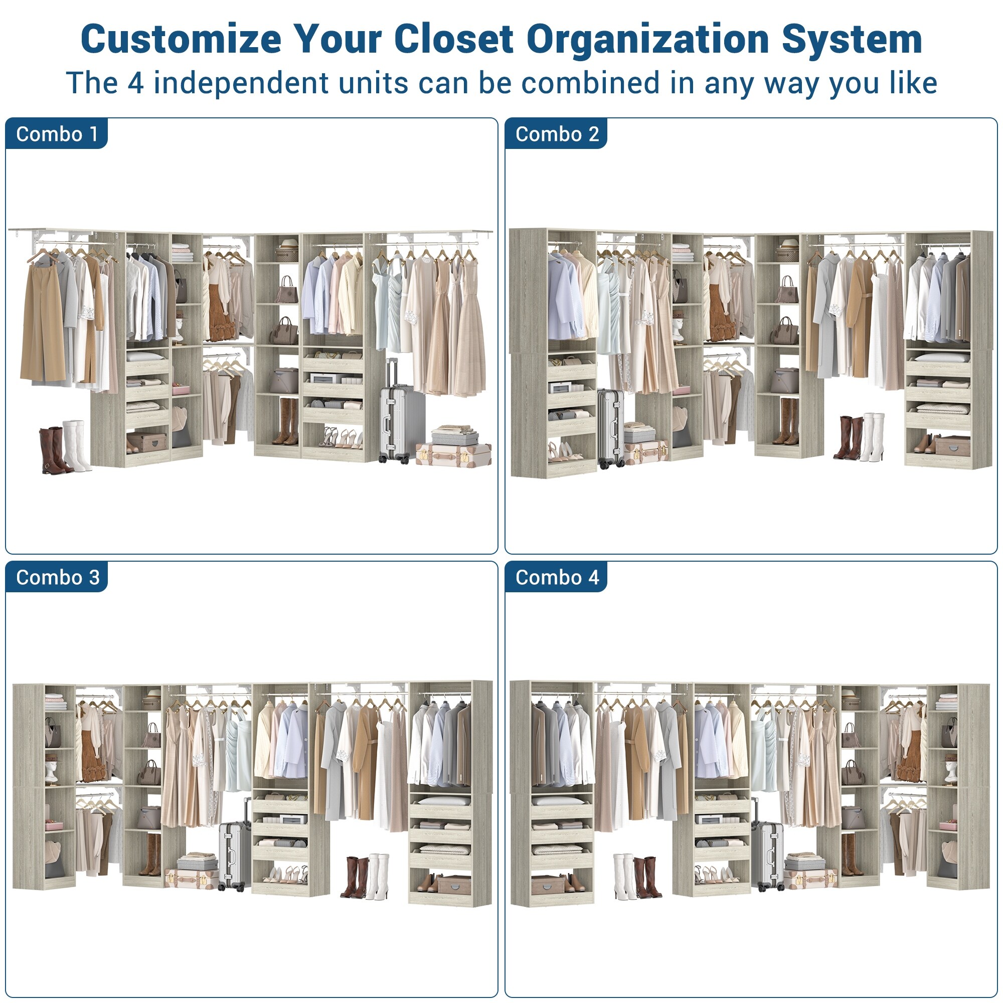 ncloset ページ 99''-159'' Freestanding Corner Closet System Set, Reversible
