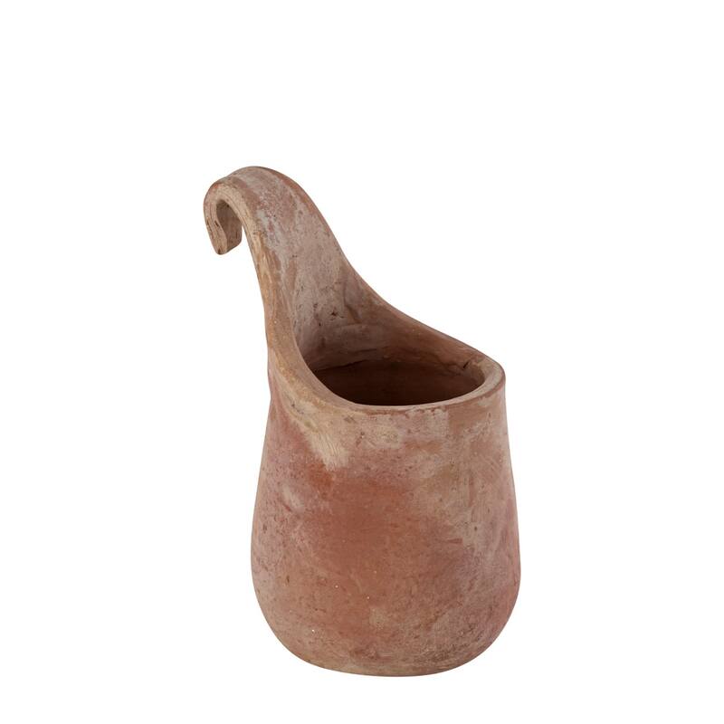 Curved Opening Sculpted Terracotta Vase - 8.5" - Brown