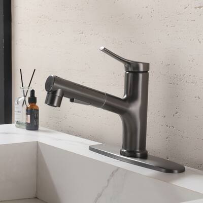 7.76" H Single-Handle Bathroom Sink Faucets with Pull Out Sprayer, Single Hole Vessel Faucet With Deck Plate