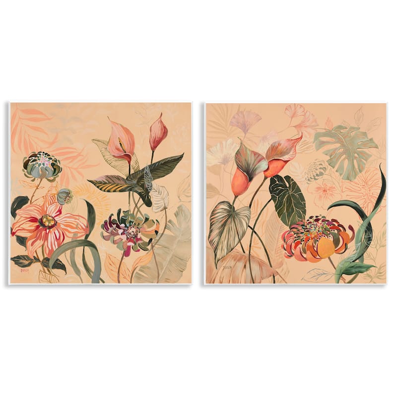 Stupell Elegant Flower Organics Wall Plaque Art Design By Dusza (Set of 2) - 12 x 12