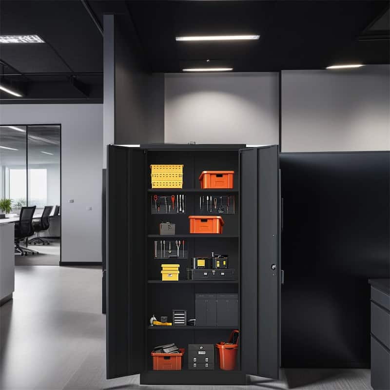 71"H Metal Lockable Storage Cabinet with Doors and 4 Shelves