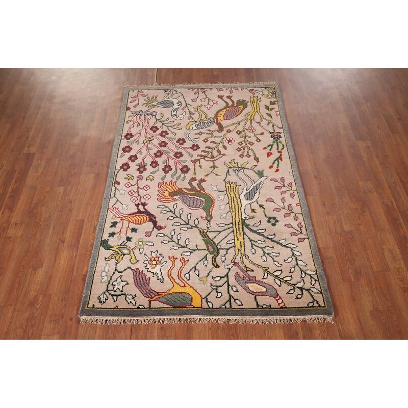 Animals Design Floral Ziegler Indian Area Rug Handmade Wool Carpet - 3'11"x 5'11"