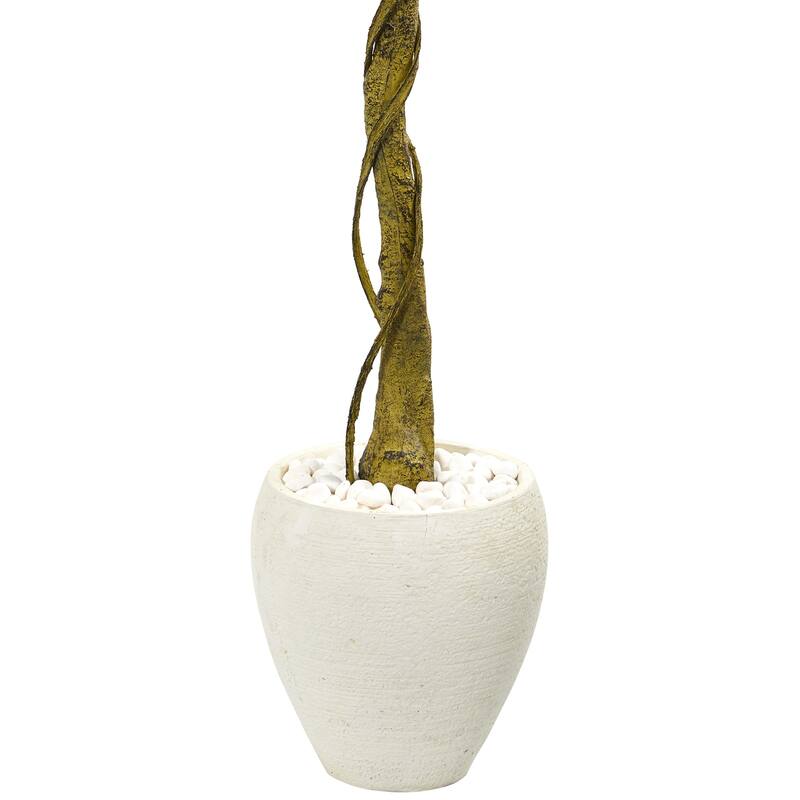 5.5ft Ficus Artificial Tree in White Oval Planter with UV Resistant Lifelike Green Leaves for Seating Area Decoration