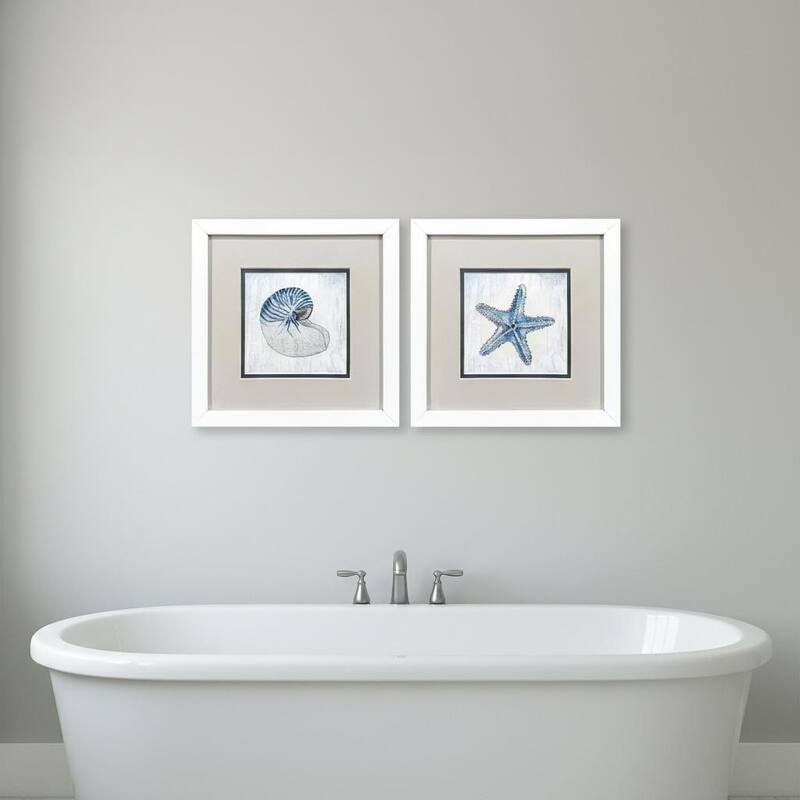 HomeRoots Set Of Two Azure Shell White Framed Wall Art - 11.00 in. x 11.00 in.  x 2.00 in.