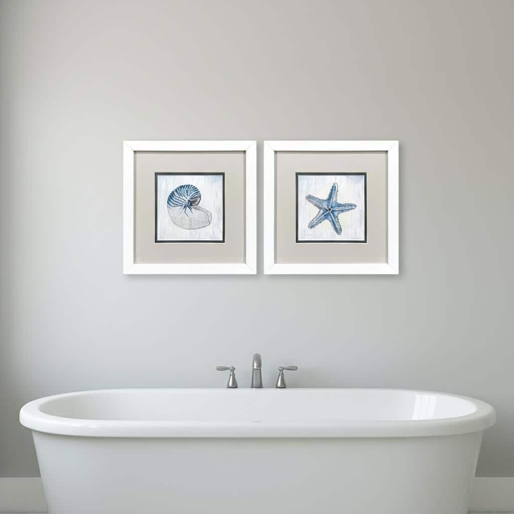 HomeRoots Set Of Two Azure Shell White Framed Wall Art