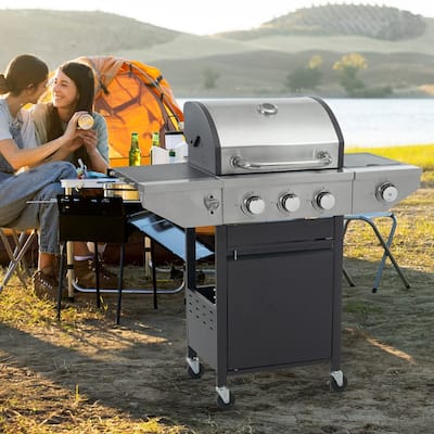 Stainless Steel 3 Burner Propane Grill, 37,000 BTU Outdoor Barbecue Grill with Side Burner for Patio and Garden - 3 Burner
