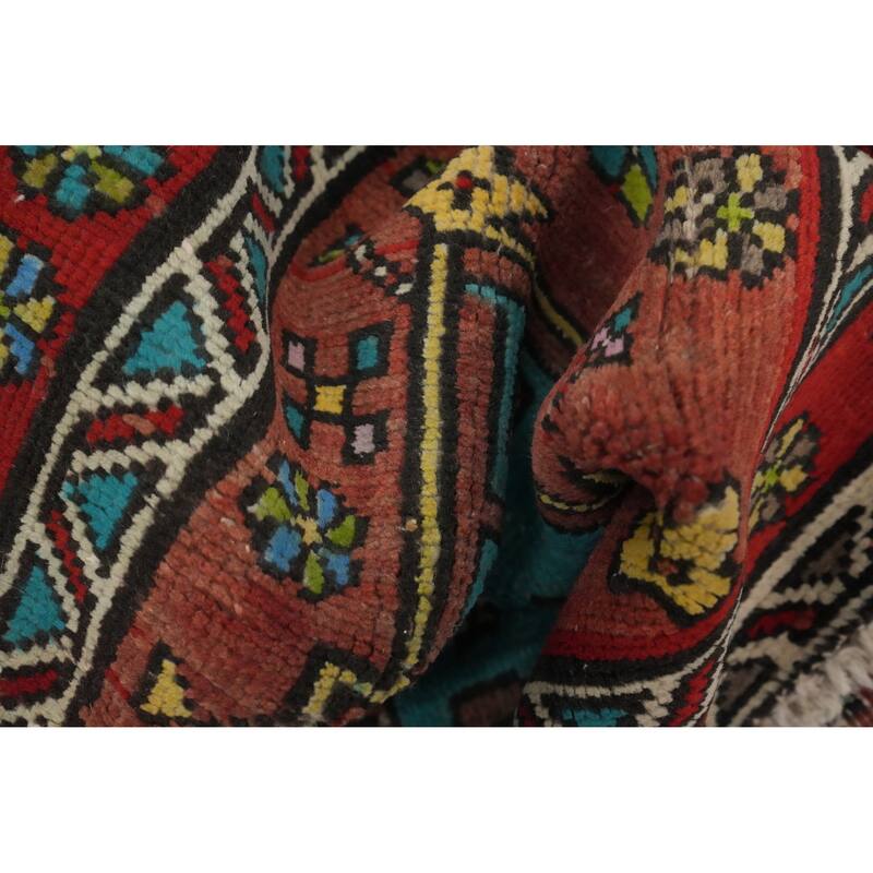 Hand Knotted Oriental 100% Wool Carpet Traditional Geometric Oranges & Rust Heriz Runner Rug - 9' 11'' X 3' 1''