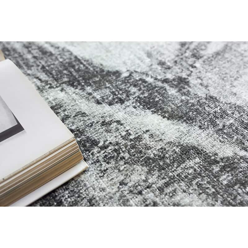 EXQUISITE RUGS Kyoto Hand-loomed Wool/Bamboo Silk Silver/Black Area Rug.