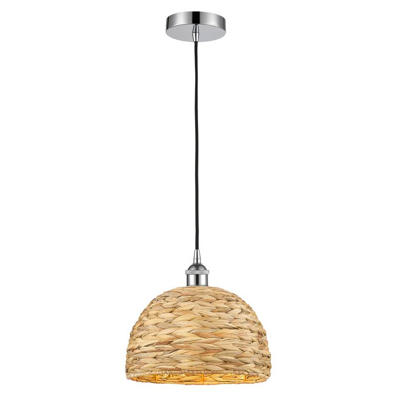 Innovations Lighting Endless Possibilities Edison - Woven Rattan - 1 Light 12" Cord Hung Mini Pendant - Polished Chrome