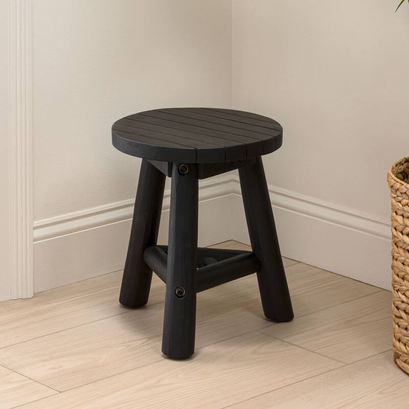 JONATHAN Y Triform Modern Minimalist Handcrafted Solid Teak Wood Accent Stool with Tri-Leg Base