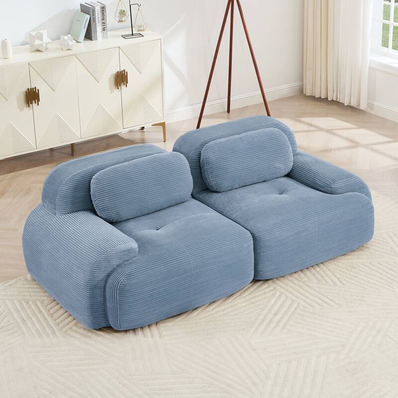 Rossetta Simplified Anti-Slip Style Premium Corduroy Fabric Modular Loveseat Sofa with Curved Armrests