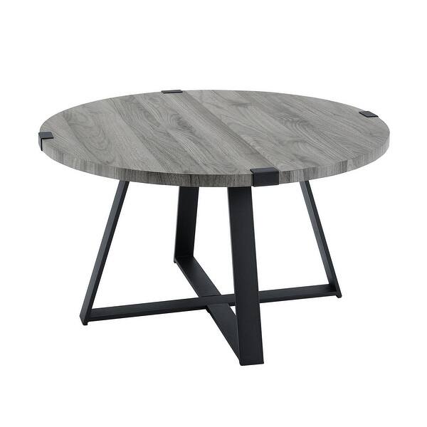 Offex Rustic Round Metal Wrap Coffee Table Slate Grey Offex Rustic Round Metal Wrap Coffee Table Slate Grey