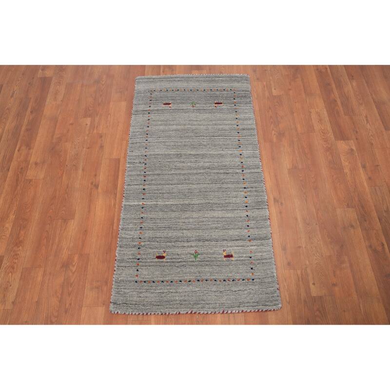 Hand Knotted Oriental 100% Wool Carpet Tribal Animal Pictorial Greys & Charcoal Gabbeh Area Rug - 4' 0'' X 2' 0''