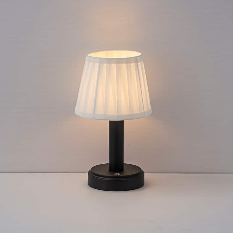 CraftHome 11'' Modern Rechargeable Cordless LED Table Lamp Industrial Dimmable Touch Control Mini Desk Lamp with Fabric Shade - Black/Beige
