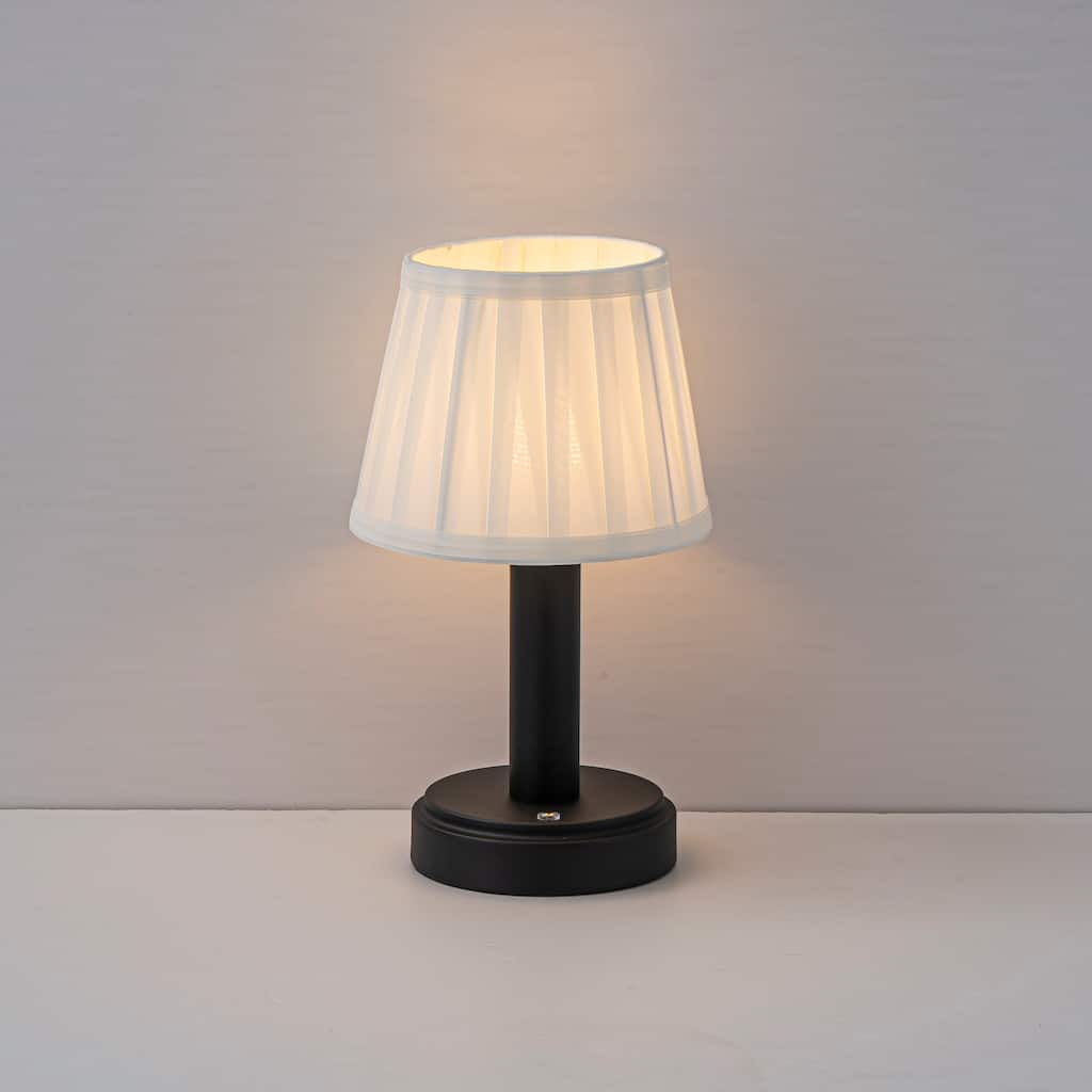 CraftHome 11'' Modern Rechargeable Cordless LED Table Lamp Industrial Dimmable Touch Control Mini Desk Lamp with Fabric Shade