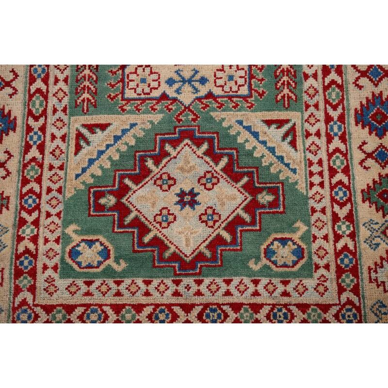 Kazak Oriental Accent Rug Handmade Green Wool Carpet - 3'3" x 4'8"