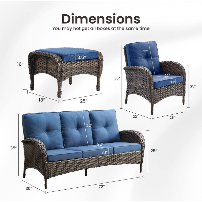 Gymojoy 5-Piece Outdoor Wicker Patio Furniture with 3 Seat Sofa, Rattan Coversation Set with Water Resistant Cushions