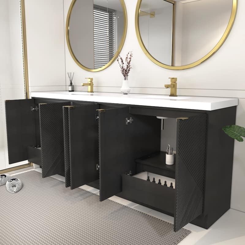 Milano 84" Freestanding Bathroom Vanity with Double White Sink