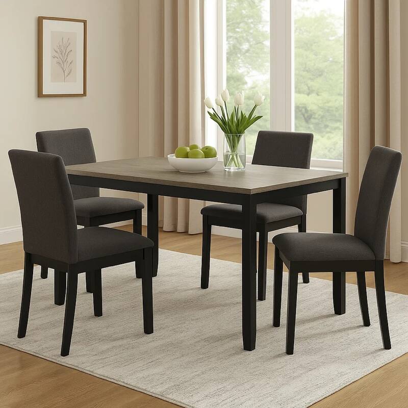 Emoi Dining Table, 71 Inch Rectangular Gray Oak Wood Top, Black Legs - Gray Oak, Black