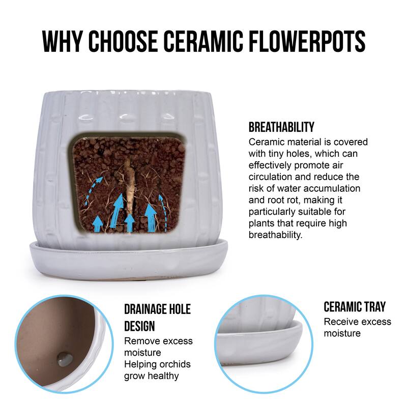 Anmytek Handmade Ceramic Planter Set of 2 White Glazed