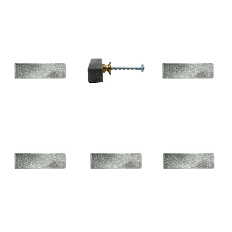 HomeRoots Set of Six Gray Rectangle Knob Stone Drawer Pull Knobs - 5.00 in. x 5.10 in. x 2.60 in.