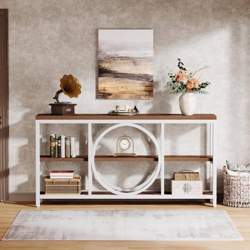 70.9" Extra Long Console Table Sofa Table Behind Couch with Wood Storage Shelves Metal Frame for Entryway/Living Room/Hallway