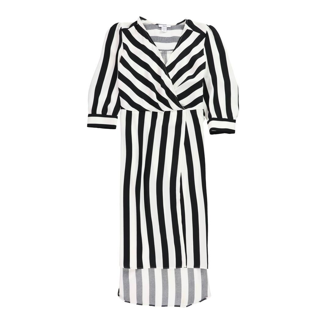 bar III Womens Striped Wrap Dress, Black, 6