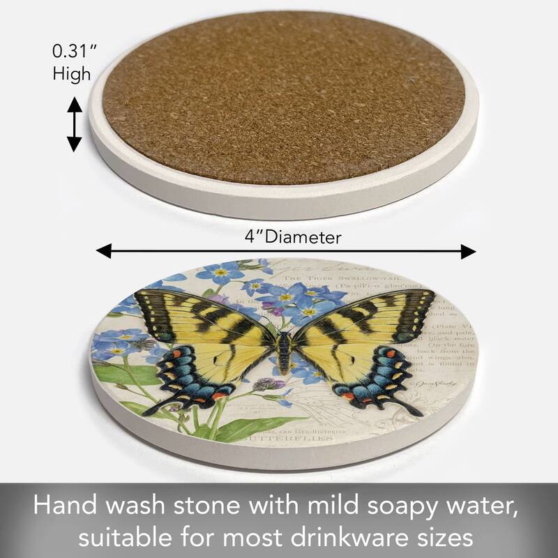CounterArt Tiger Swallowtail Absorbent Stone Tumbled Tile Coaster Set of 4 Made in The USA Protective Cork Backing