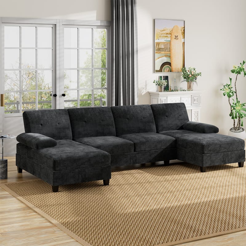 106'' Sectional Sofa with Thick Cushions for Living Room - Black