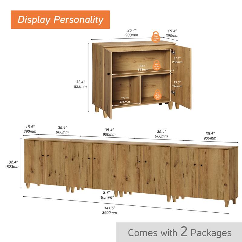 Sideboards Buffet Cabinets with Doors for Dining Room, 32.4"H