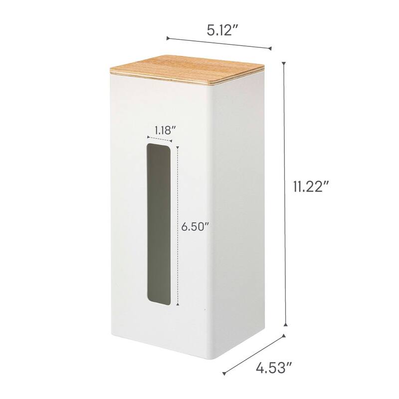 Yamazaki Home Two-Sided Tissue Case, Steel and Wood - L 4.53 x W 5.12 x H 11.22 inches