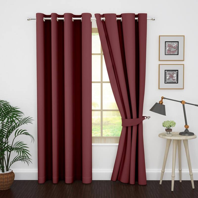 Polyester Thermal Insulated Blackout Curtains by Ample Decor- 2 Panels - 84 Inches - Maroon