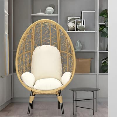 PE Wicker Egg Chair with Cushion and Side Table