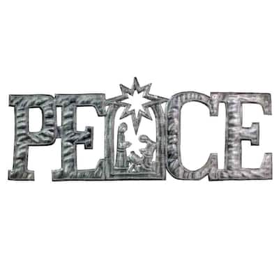Handmade PEACE Metal Art with Nativity Scene (15" x 6") (Haiti)