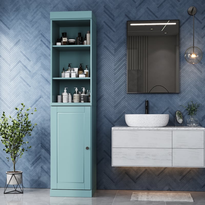 Palace Imports 100% Solid Wood 16.5" Bathroom Storage Cabinet with Solid Doors and Adjustable Shelves - Aqua Blue
