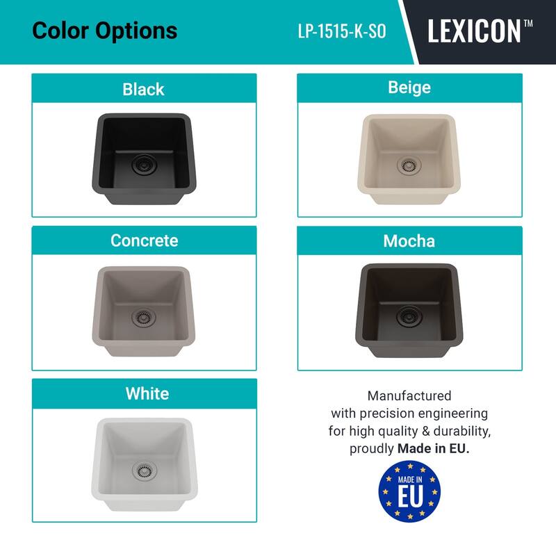 15 Inch Lexicon Platinum Quartz Composite Drop-in Undermount Single Bowl Galaxy Black Kitchen Sink LP-1515-K-SO - 15x15