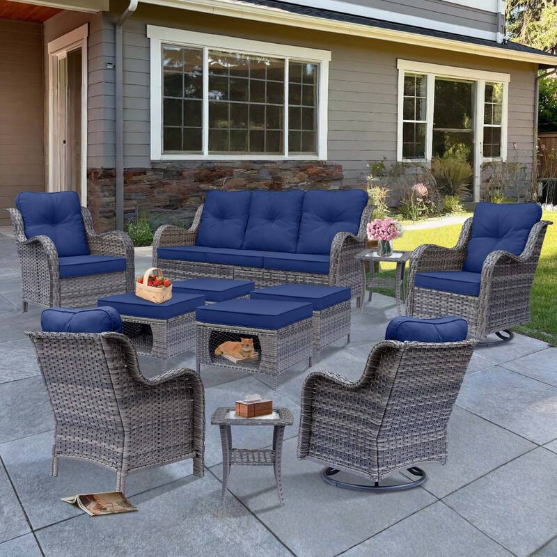 Outdoor Patio Furniture-Gray Wicker Outdoor Swivel Rocker Chairs Set