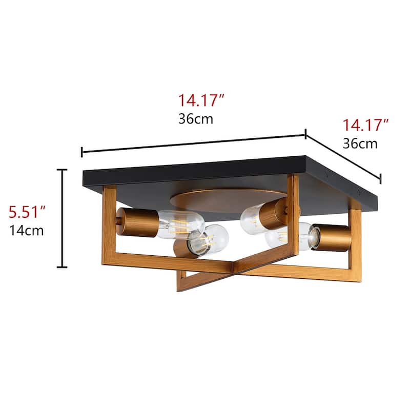4-Lights Geometrical Openwork Design Flush Mount Lighting - 14.2"D×14.2"W×5.5"H