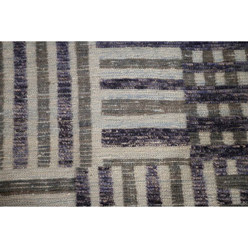 Striped Checkered Moroccan Oriental Area Rug Handmade Wool Carpet - 8'0"x 10'9"