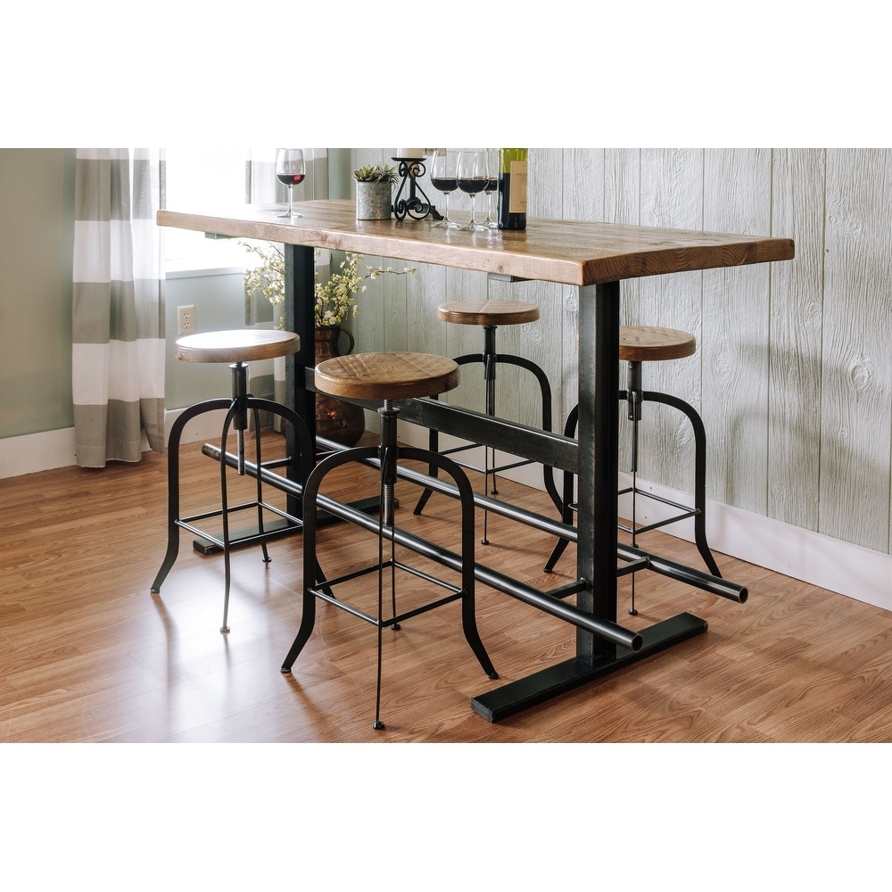 Industrial Long Bar Height Table Set for 6 Wooden 7 Piece
