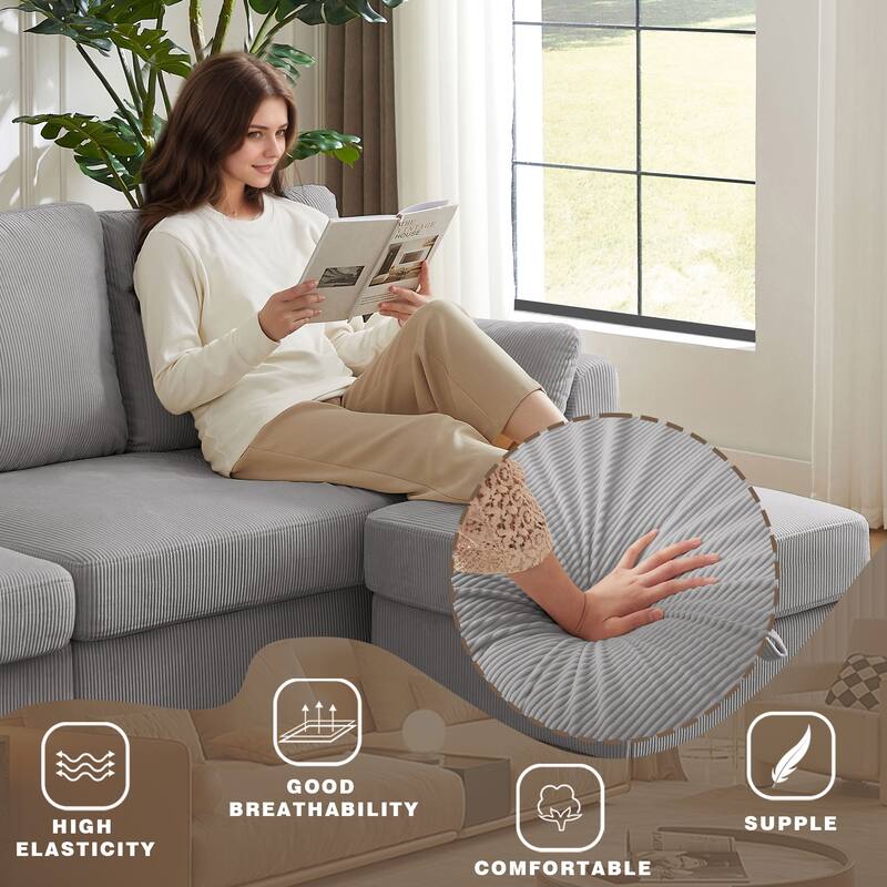 101"Corduroy 3 Piece Living Room Set Including 4 Seater Sofa ,Storage Ottoman and Chair