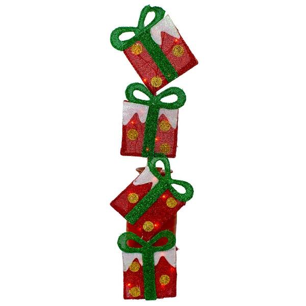 Shop 44 Lighted Red Tinsel And Polka Dot Stacked Flat Gift Box