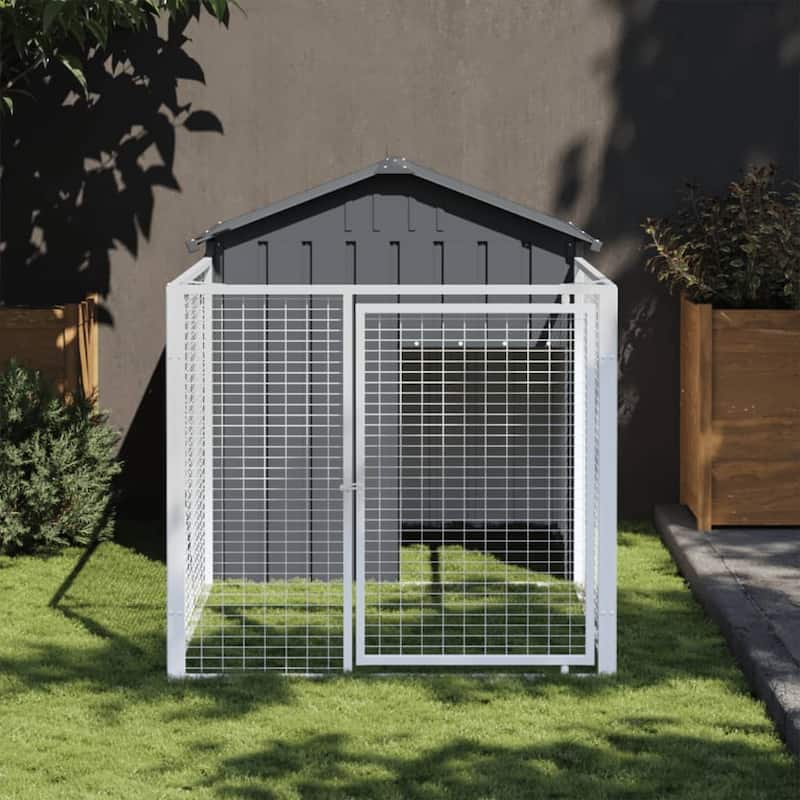 vidaXL Dog House with Run Light Gray/Anthracite multisize Galvanized Steel - 46.1" x 79.1" x 48.4" - Anthracite