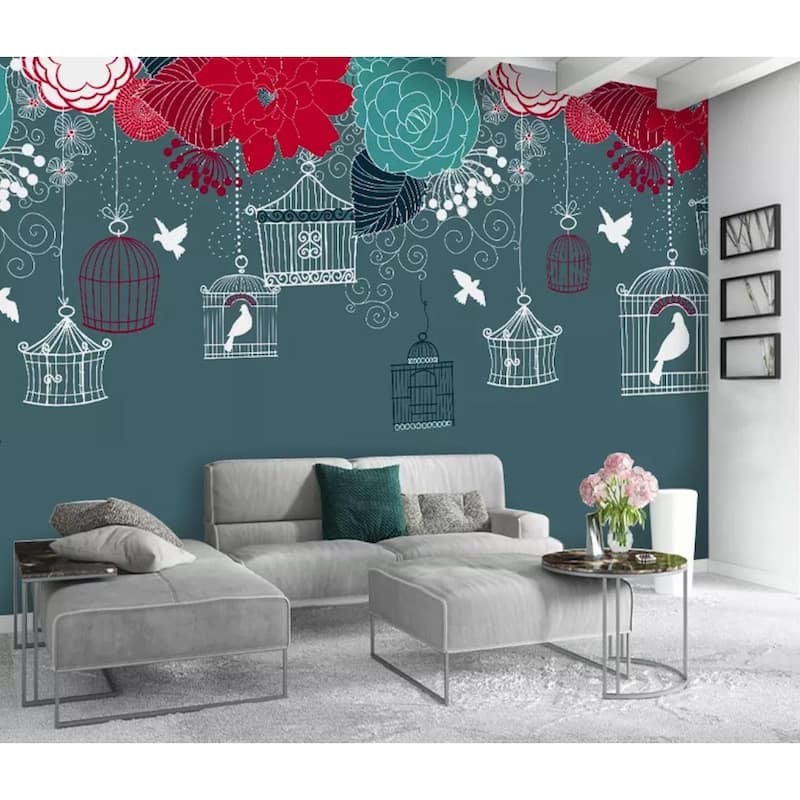 GK Wall Design Vintage Cage Floral Nursery Removable Wallpaper